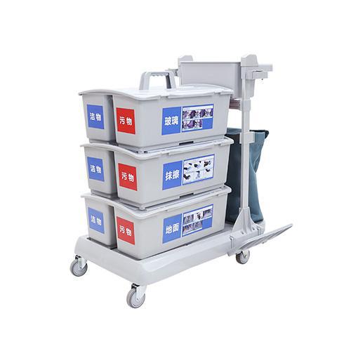 靈動型平推系統清潔車 配垃圾袋、3個含標貼雙格桶 JD R323